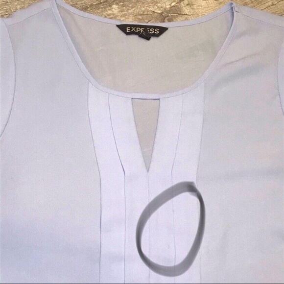 Express Sheer Purple Short Sleeve Blouse Keyhole Neck, Ruffles - Picture 11 of 12